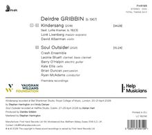 Texte: Deirdre Gribbin; Kindersang (2018); Soul Outsider (2021); Vaughan Williams Foundation; Help Musicians. 음악 앨범 표지 디자인.