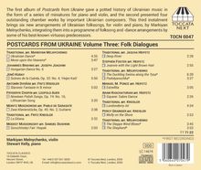 "POSTCARDS FROM UKRAINE Volume Three: Folk Dialogues" mit ukrainischen Volksliedern, arrangiert für Violine und Klavier.