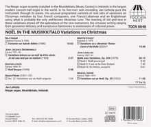 "NOËL IN THE MUSIIKKITALO Variations on Christmas" erscheint oben. Unten: Jan Lehtola, Rieger Organ, Musiikkitalo, Helsinki.