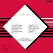 CPC108. LINVAL THOMPSON. DON’T CUT OFF YOUR DREADLOCKS. Songliste auf zwei Seiten. Rote und schwarze grafische Elemente.