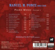 MANUEL M. PONCE 1882-1948. Piano Music Volume 1. Rodolfo Ritter, piano. Trackliste von 1 bis 18 mit Zeiten.