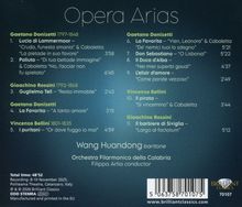 Opera Arias CD-Inlet mit Titeln von Donizetti, Rossini, Bellini. Künstler: Wang Huandong, Orchester: Calabria. Logo unten rechts.
