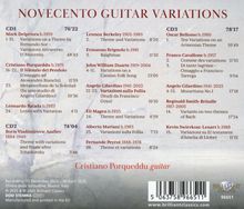 "NOVECENTO GUITAR VARIATIONS" und Stücklisten von Mark Delpriora, Cristiano Porqueddu, Lennox Berkeley, u.a. mit Zeiten.