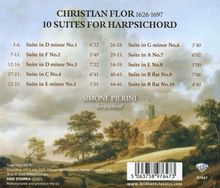 "CHRISTIAN FLOR 1626-1697 10 SUITES FOR HARPSICHORD" mit verschiedenen Suite-Nummern und -zeiten. Landhaus Illustration.