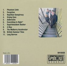 1. Phantom Limb, 2. Forgotten, 3. Reptilian Conspiracy. Rechts ein Foto von vier Personen auf einer Metalltreppe. Unten ein Logo.