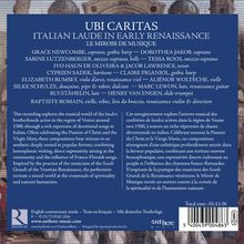 "UBI CARITAS ITALIAN LAUDE IN EARLY RENAISSANCE LE MIROIR DE MUSIQUE" mit einer Liste der beteiligten Musiker.