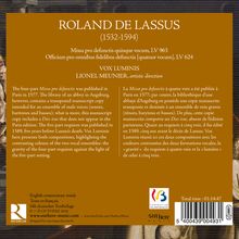 ROLAND DE LASSUS, Missa pro defunctis, VOX LUMINIS.  
Rechts unten sind Logos.  
Text auf Englisch und Französisch über Veröffentlichung.