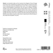 Texte über ein Ensemble namens Mosaïc, ihre Musikrichtung und Kompositionen. Logoelemente enthalten.