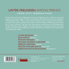 "UNTER FREUNDEN AMONG FRIENDS, HANDEL, PLATTI, TELEMANN & VIVALDI." Liste von Musikern und Instrumenten. Logo unten links.