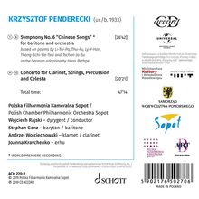 Krzysztof Penderecki (1933-2020): Symphonie Nr.6 "Chinese Songs" für Bariton &amp; Orchester, CD