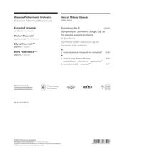 Warsaw Philharmonic Orchestra, Henryk Mikołaj Górecki, Symphony No. 3, für Sopran und Orchester. Dirigenten und Solisten aufgelistet. Ministeriums- und Philharmonie-Logos.