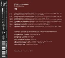 "Witold Lutosławski Opera omnia 09" gefolgt von Titeln und Zeiten der Musikstücke. Liste von Mitwirkenden, Gesamtlaufzeit.