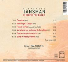 CD-Cover mit Titeln und Zeiten von Stücken von Alexandre Tansman. Beige Hintergrund, weicher Farbverlauf.