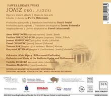 Text: „PAWEŁ ŁUKASZEWSKI JOASH KRÓL JUDZKI Opera w dwóch aktach | Opera in two acts." 
Hintergrund: antikes Gebäude. Logos unten.