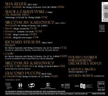 Eine Trackliste klassischer Stücke von Max Reger, Maciej Zakrzewski, Mieczysław Karłowicz, Richard Strauss und Giacomo Puccini.