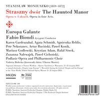 "Straszny dwór" & "The Haunted Manor" in Rot. 
Europa Galante, Fabio Biondi, Dirigent, Musiker gelistet.
Orchester: Podlasie Opera und Philharmonic Choir. 
Rechts unten Barcode.
