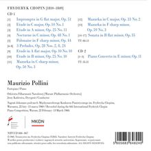 Fryderyk Chopin, CD-Trackliste: Impromptu, Etüden, Nocturne, Mazurkas, Polonaise, Sonata, Konzert. Pianist: Maurizio Pollini.