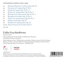 Fryderyk Chopin Werke: Polonaise-Fantasy Op. 61, Nocturne Op. 15 No. 1, Etüden, Mazurken, Konzert Op. 11. Pianistin: Lidia Grychtołówna.
