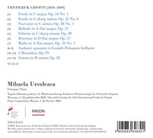 Fryderyk Chopin: Liste von Etüden und Stücken mit Opuszahlen. Mihaela Ursuleasa am Klavier. Logo des Chopin-Instituts.