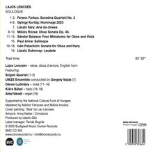 Ein CD-Cover mit Musikstücken von Lajos Lencsés, inklusive Komponisten wie Ferenc Farkas und György Kurtág.