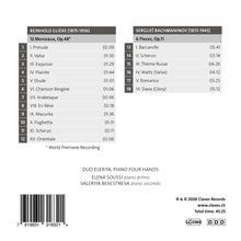 Texte auf zwei grauen Tafeln: Links, "Reinhold Glière - 12 Morceaux, Op. 48*". Rechts, "Sergueï Rachmaninov - 6 Pieces, Op. 11". 
