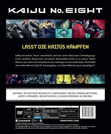 Titel: KAIJU No. EIGHT. Untertitel: Lasst die Kaijūs kämpfen. Beschreibung: Kafka und sein Team stehen vor einer Bedrohung. Enthält 48-seitiges Booklet, Artcards.