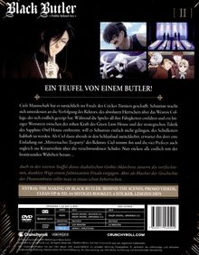 Text: Black Butler: Public School Arc II; Ein Teufel von einem Butler!; Episoden 7-11 auf 1 DVD.

Illustration: Ein eleganter Butler mit Brille und Bilder von Anime-Szenen.