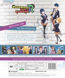 "Masamune-kun's Revenge R", "HEUTE STEHT LIEBE AUF DEM SPEISEPLAN". Drei Schulkinder in Uniform posieren stilvoll.