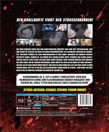 "Der knallharte Fight der Straßenbanden!" Bilder zeigen Anime-Charaktere in intensiven Szenen. Text beschreibt Handlung, Extras.