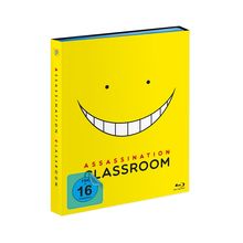 "ASSASSINATION CLASSROOM", FSK 16. Gelbes Cover mit lächelndem Gesicht und schwarzen Punkten als Augen.