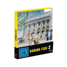 "BANANA FISH 2" steht in Gelb auf Schwarz, daneben FSK 16 Siegel. Zwei animierte Figuren vor klassischem Gebäude.