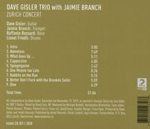 Dave Gisler &amp; Jaimie Branch: Zurich Concert 2019, CD