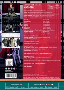 Texts in red highlight information about Giuseppe Verdi's opera "Macbeth." Above are stage and cast photos.