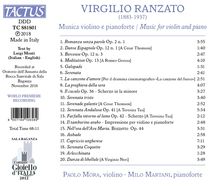 Virgilio Ranzato (1883-1937): Werke für Violine und Klavier, CD