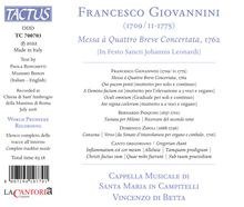 Francesco Giovannini (1709-1775): Messa a Quattro Breve Concertata, CD