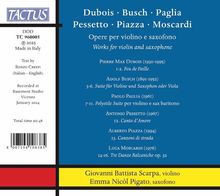 CD-Cover: Werke von Dubois, Busch, Paglia. Violine/Saxofon von Scarpa und Pigato. Blauer Hintergrund, Tactus-Logo.