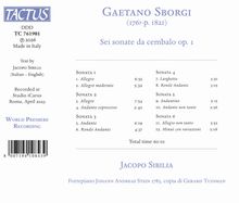 Texte: Gaetano Sborgi, Sei sonate da cembalo op. 1, Jacopo Sibilia. Logo: Tactus. Zeigt eine Musikaufnahme.