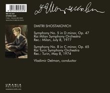 Dmitri Shostakovich; Symphonien Nr. 5 und 8; Dirigiert von Vladimir Delman. Links ein Gemälde eines Mannes am Klavier.