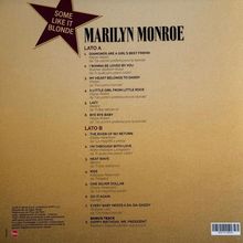 Text: "Marilyn Monroe", "Some Like It Blonde", "Lato A", "Lato B", und Titelliste. Goldener Hintergrund, sternförmiges Logo links oben.