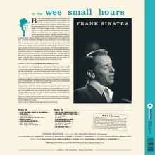 Texte: "in the wee small hours", "FRANK SINATRA", "Side A", "Side B". Rechte Seite: Schwarz-Weiß-Foto eines Mannes mit Mikrofon.