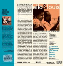 Logo „ella & louis“. Ella Fitzgerald & Louis Armstrong. Titel, Tracklist und Künstlernamen erwähnt. Foto von beiden.