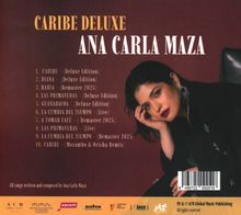 „CARIBE DELUXE“, „ANA CARLA MAZA“, zehn Songtitel gelistet. Rechtsseitig lehnt eine Frau mit dem Kopf auf der Hand.