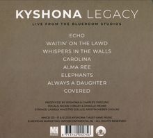 "KYSHONA LEGACY" oben, darunter Songs: "ECHO", "WAITIN’ ON THE LAWD", "WHISPERS IN THE WALLS", "CAROLINA", "ALMA REE", mehr.
