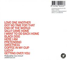 Titelliste in roter Schrift: Liebe zueinander, keine Zeit, Weltende, Sally kam heim, will zurück, schwarzer Hund, hier bin ich.