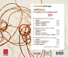 Texte: "Cuarteto Quiroga, ARRIAGA Complete String Quartets". Hintergrund: Abstrakte Linienzeichnung in Brauntönen.