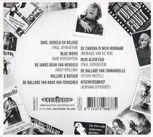 Texte: Titel und Künstler wie "Seks, Geweld en Religie" (Paul Verhoeven), "Blue Movie" (Wim Verstappen). Schwarz-weiße Collage.