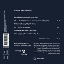 "Italian Perspectives" Album. Werke von Rachmaninoff, Respighi, Martucci. Dirigiert von Riccardo Frizza. Totalspielzeit: 83:33.