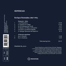 "Goyescas" von Enrique Granados mit sechs Suiten und zwei spanischen Tänzen. Gesamtlaufzeit: 63:41 Minuten. Charlotte Hu am Klavier.
