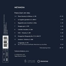 METANOIA  
Franz Liszt (1811-1886)  
Stücke mit Spielzeiten aufgelistet.  
Yulianna Avdeeva, Klavier.  
Logos unten rechts.