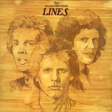 "The Walker Brothers Lines." Eine Zeichnung von drei Männerporträts mit langem Haar auf einem braunen Hintergrund.